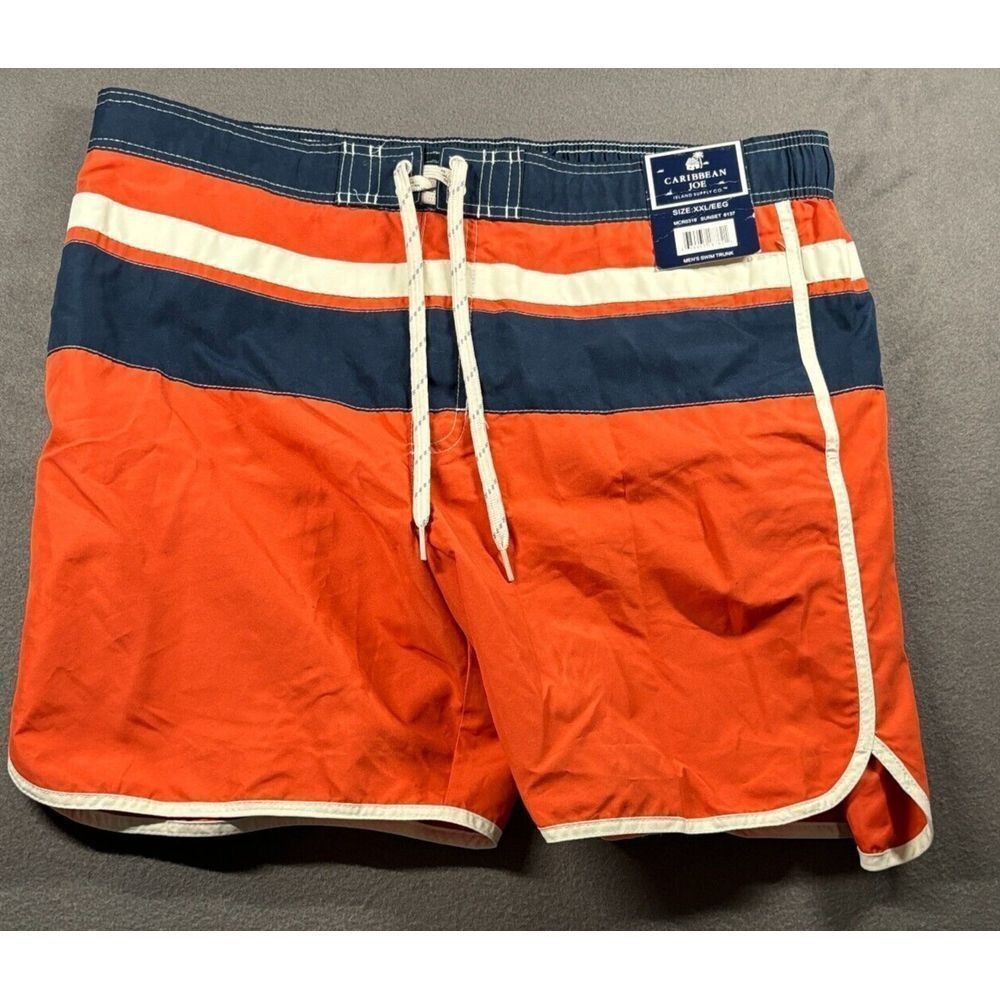 Caribbean Joe Swim Trunk Men Size XXL Orange Blue Striped MCR0319 SUNSET 6137